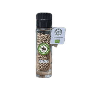 Organic White Pepper in Glass Bottle with Adjustable Grinder 60g